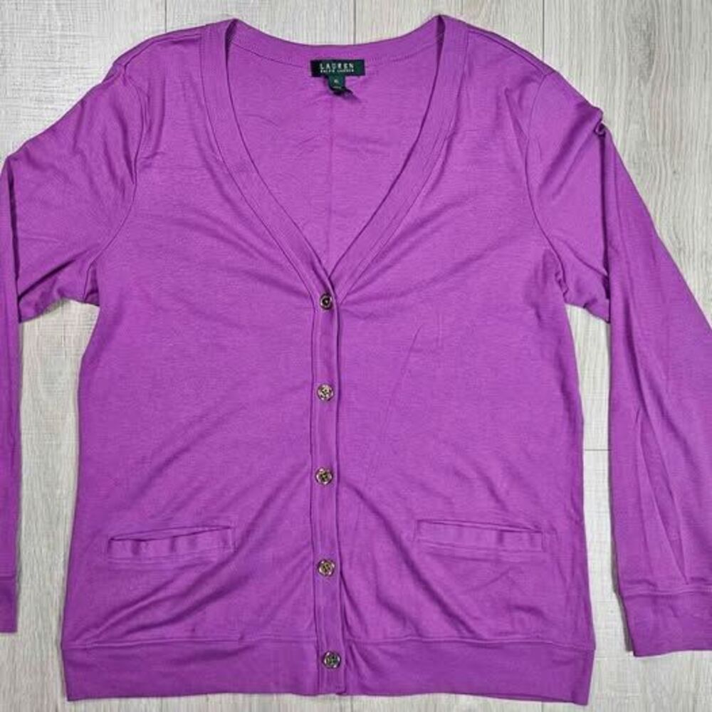 Lauren Ralph Lauren Purple V-Neck Cardigan Size XL
